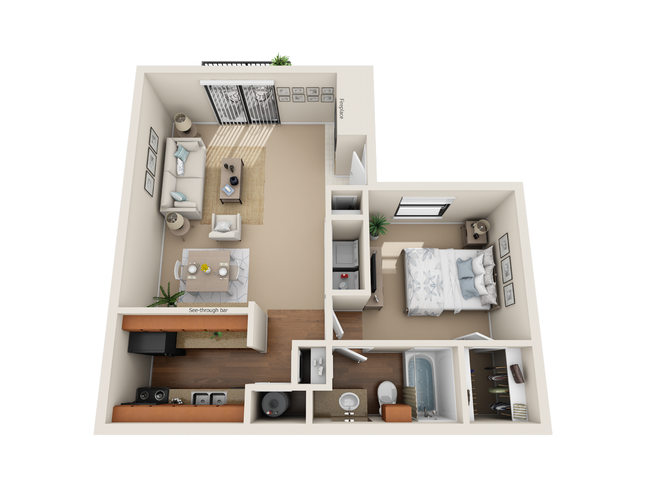 South Meadows one bedroom apartment floor plan