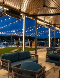 Outdoor area with hanging lights