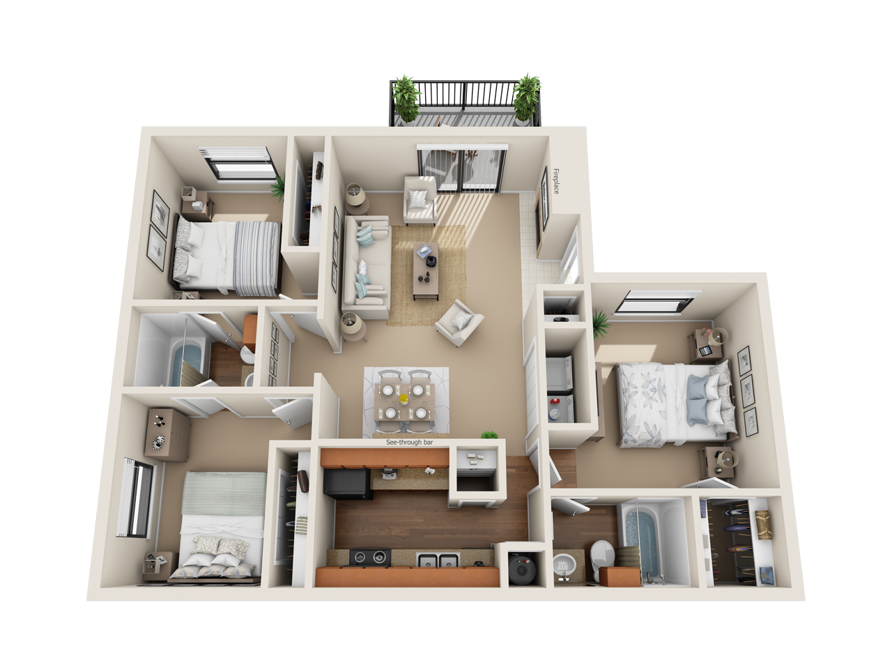 South Meadows three bedroom apartment floor plan